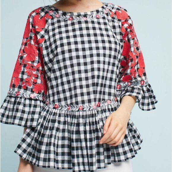 Anthropologie Tops - ANTHROPOLOGIE PANKAJ & NIDHI Gingham Swing Tunic Black White Women’s Size XS